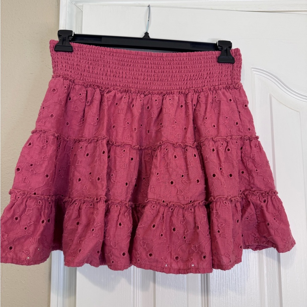 American Eagle Smocked Waist Dusty Pink Eyelet Tiered Lined Skirt size M